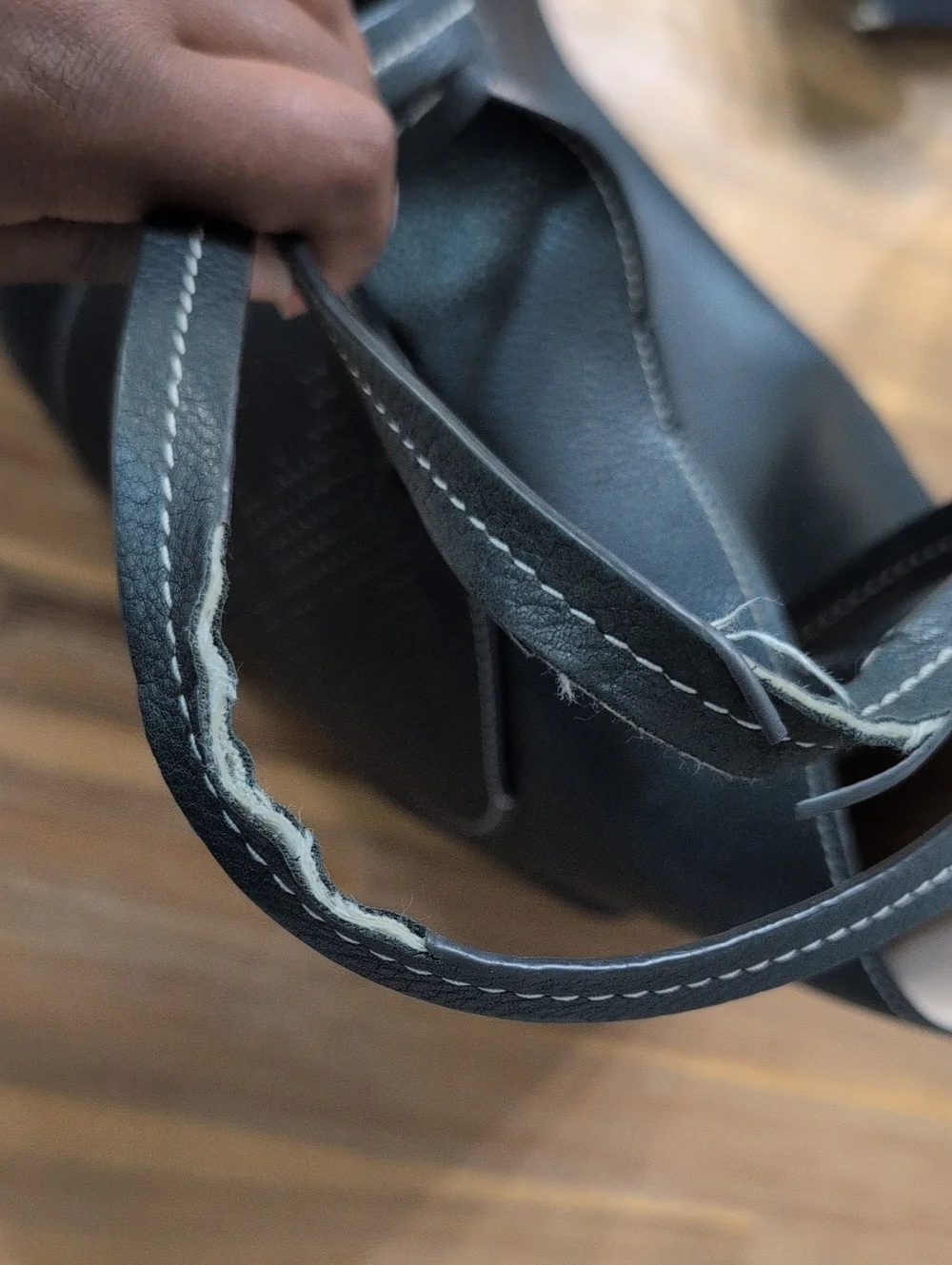 Black Leather Tote Bag with Perforated Detail.